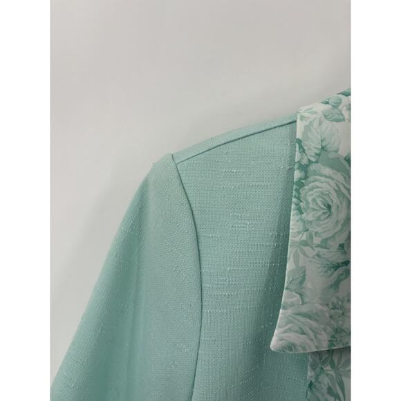 Pablo Collection Vintage Blouse Womens 14 Mint Blue Floral Collar Knit Buttons - Picture 10 of 16